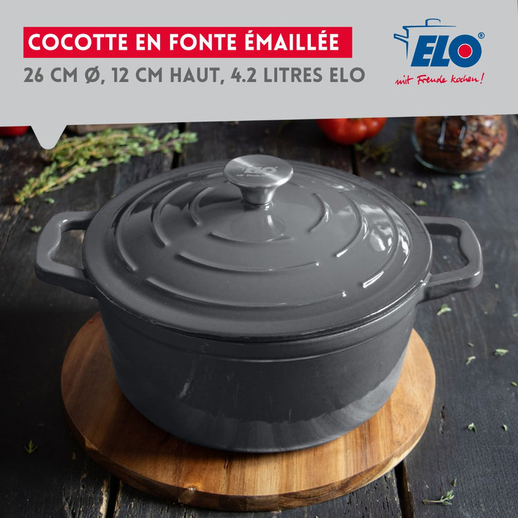 Cocotte en fonte émaillée gris classique 26 cm 4.5 L Elo