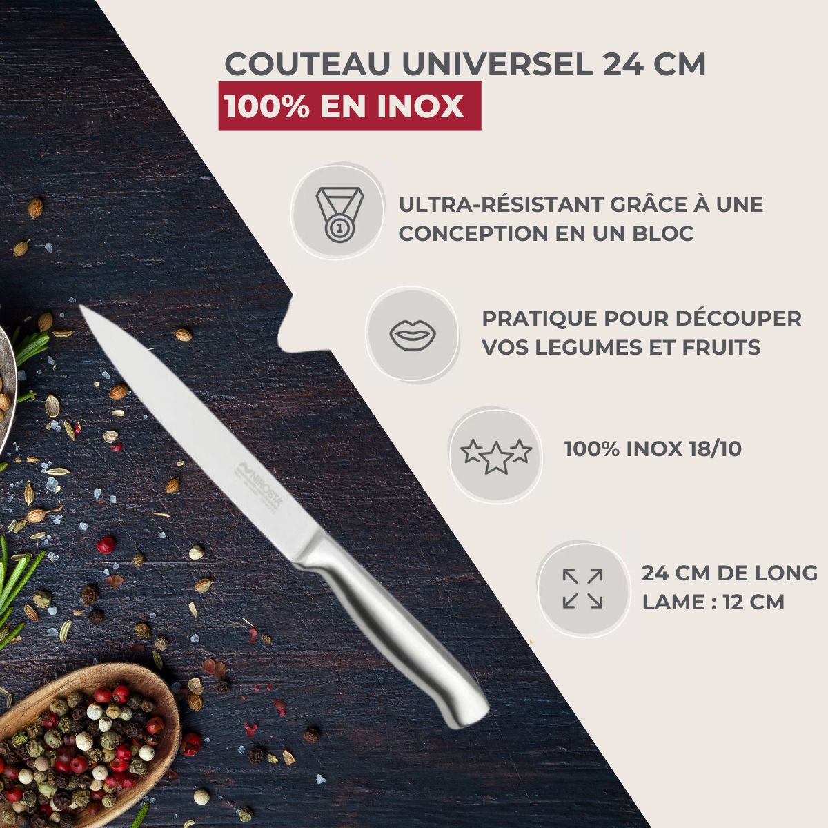 Couteau de cuisine Santoku lame de 18 cm Nirosta Star