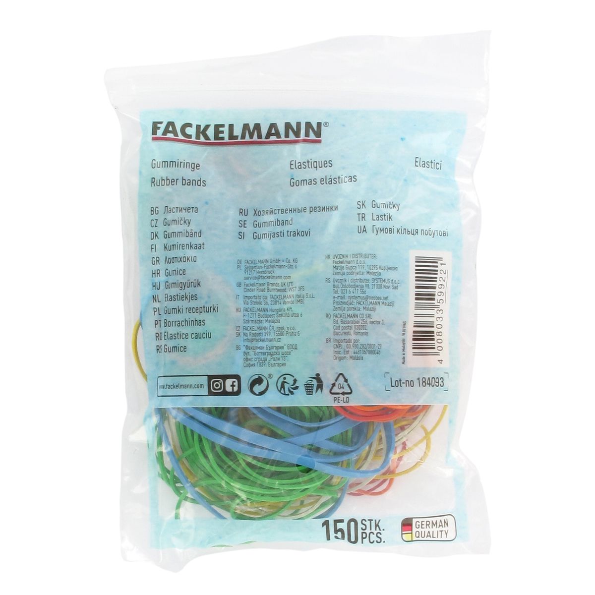 Lot de 150 élastiques de tailles différentes Fackelmann