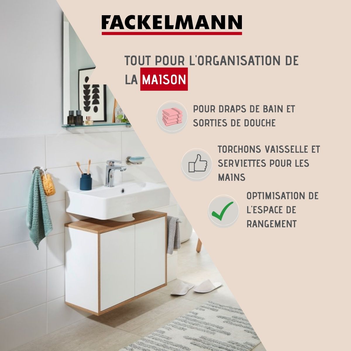 Porte serviette mural double crochet gris chromé Fackelmann Mare