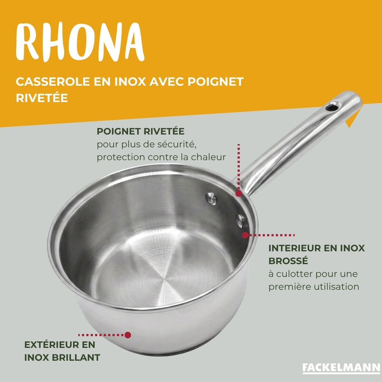 Lot de 3 casseroles 18/20/22 cm et 1 poêle 20 cm en inox Fackelmann Rhona