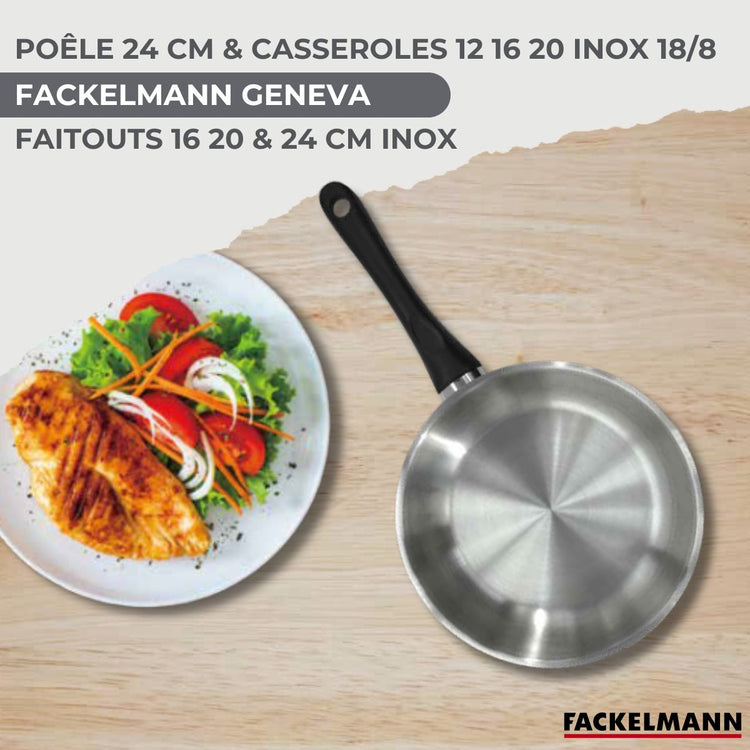 Batterie de cuisine avec 3 faitouts 16/20/24 cm et 3 casseroles 12/16/20 cm avec 1 poêle et 5 ustensiles de cuisine Fackelmann Généva Brillant Ocean