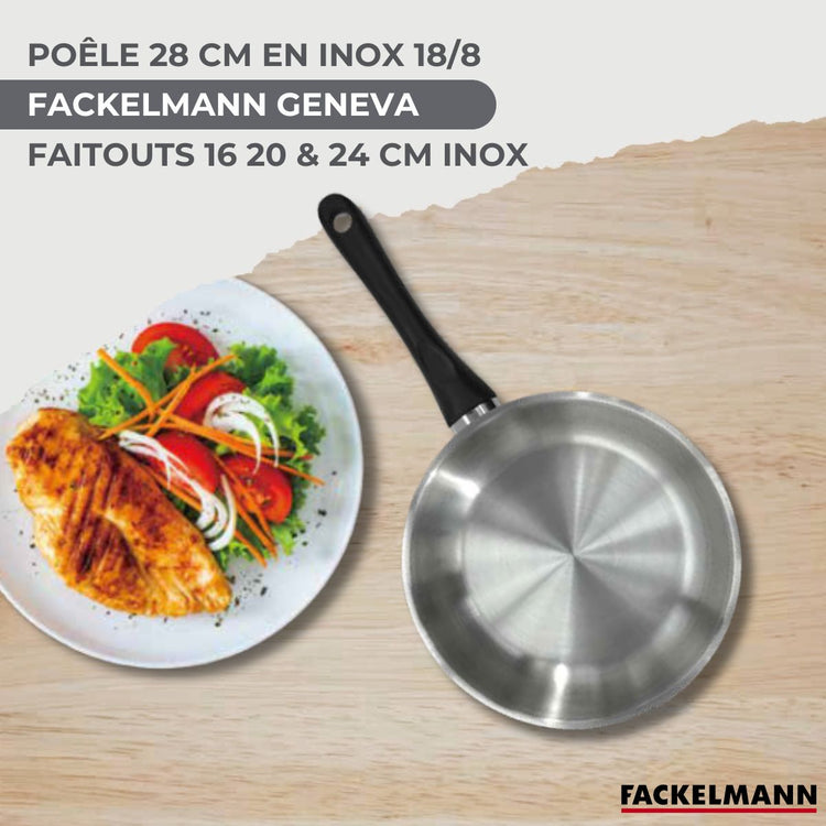 Batterie de cuisine avec 3 faitouts 16/20/24 cm et 1 poêle 28 cm avec 5 ustensiles de cuisine Fackelmann Généva Brillant Vario