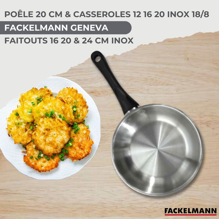 Batterie de cuisine avec 3 faitouts 16/20/24 cm et 3 casseroles 12/16/20 cm avec 5 ustensiles de cuisine Fackelmann Généva Brillant Vario