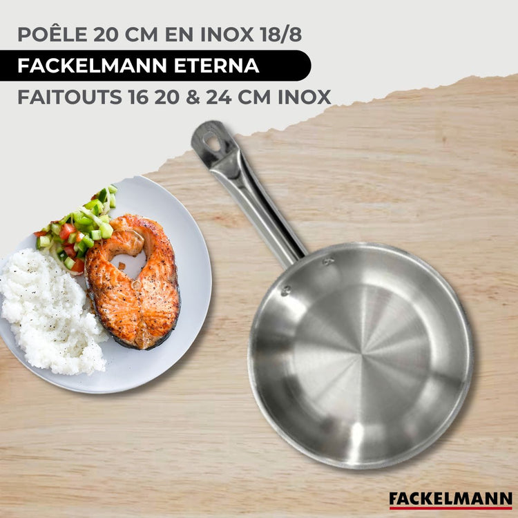 Batterie de cuisine avec 1 poêle 20 cm et 3 faitouts 16/20/24 cm avec 6 ustensiles de cuisine sans PFAS Fackelmann Etherna Brillant Fenix