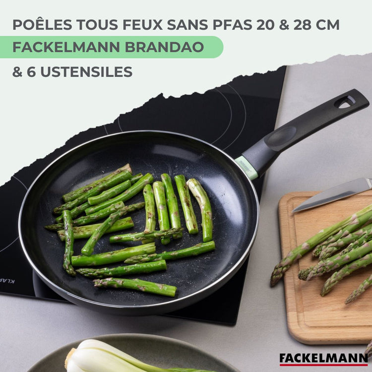 Ensemble de 2 poêles de 20 et 28 cm et 6 ustensiles Fackelmann Brandao