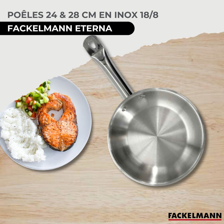 Set de 2 poêles 24 et 28 cm en inox et 2 couvercles en verre Fackelmann Eterna