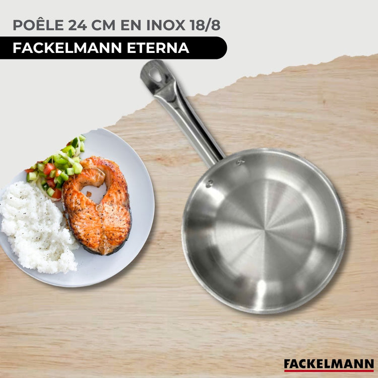 Set de 1 poêle de 24 cm en inox 1 couvercle en verre et 6 ustensiles Fackelmann Eterna