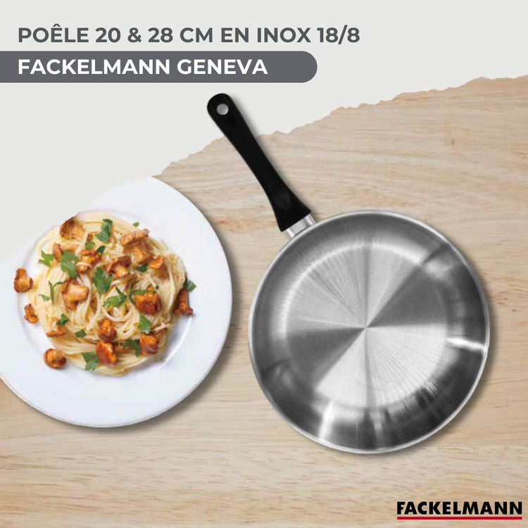 Set 2 poêles 20 et 28 cm en inox et couvercles verres Fackelmann Geneva