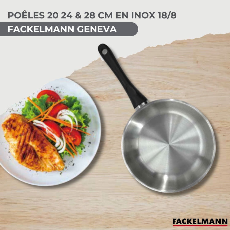 Set 3 poêles 20 24 et 28 cm, 3 casseroles en inox et 6 ustensiles inox Fackelmann Geneva
