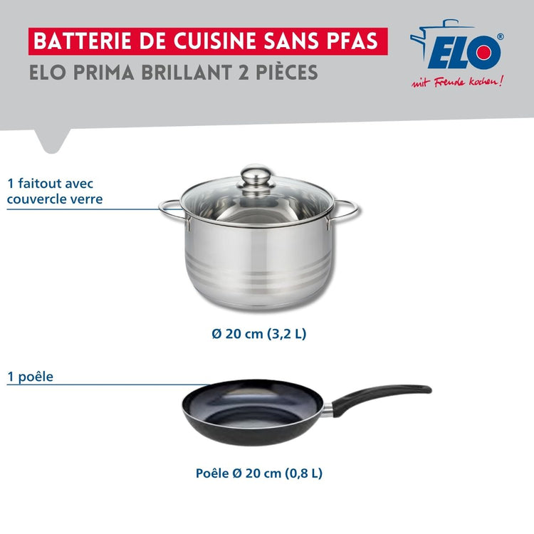 Ensemble de 1 Poêle de cuisson 20 cm et 1 faitout 20 cm Elo Prima Brillant