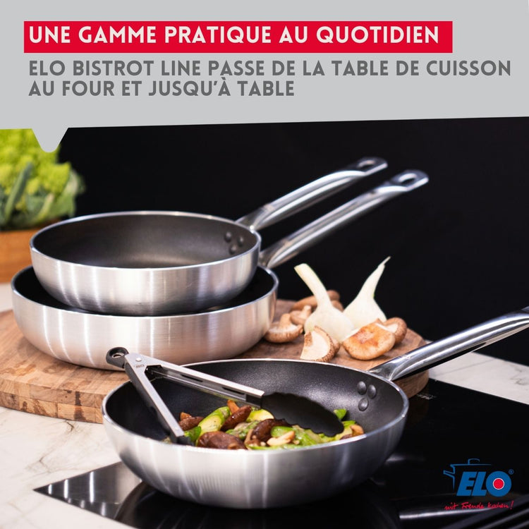 Set de 3 Poêles 24, 28 et 32 cm céramique sans PFAS et 3 couvercles Elo Bistro Line