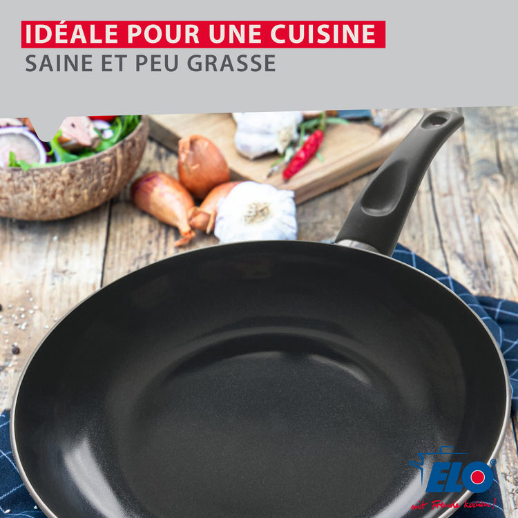 Set de 3 Poêles 24, 28 et 32 cm céramique sans PFAS et 3 couvercles en verre Elo Prima Cucina