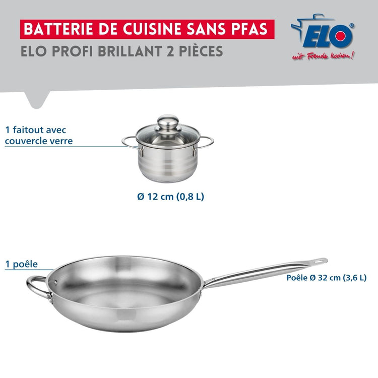 Ensemble de 1 Poêle de cuisson 32 cm et 1 faitout 12 cm Elo Profi Brillant
