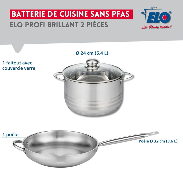 Ensemble de 1 Poêle de cuisson 32 cm et 1 faitout 24 cm Elo Profi Brillant