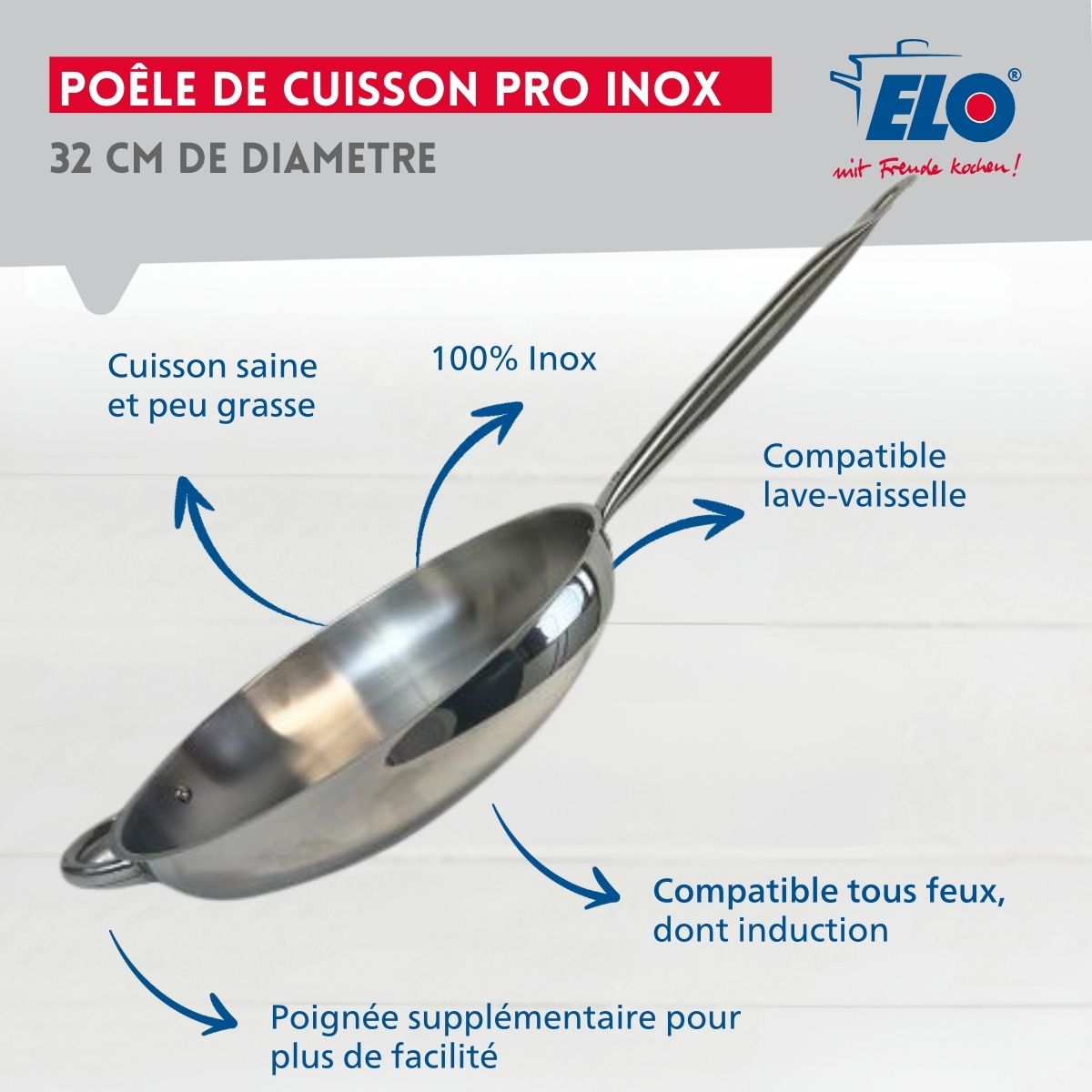 Lot de 2 poêles inox de 28 cm et 32 cm Elo Profi Therm