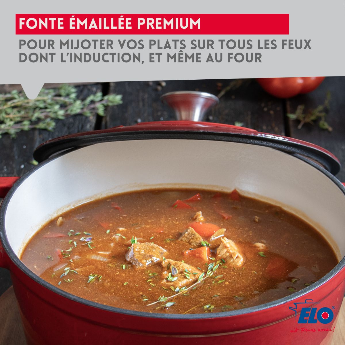 Cocotte en fonte émaillée basse rouge cerise 28 cm 3L Elo