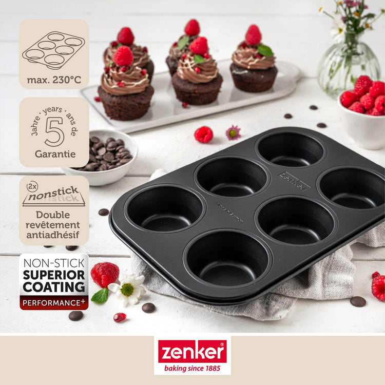 Moule à muffins 6 empreintes 28 x 19 cm Zenker Perfect Black +