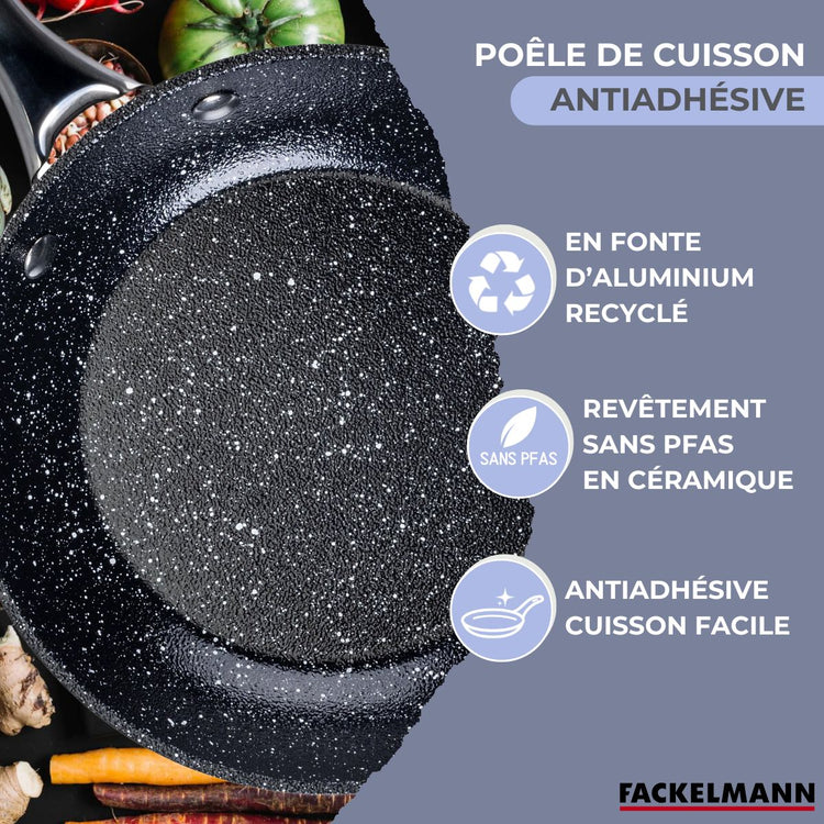 Poêle 20 cm fonte alu revêtement antiadhésif céramique sans PFAS Fackelmann