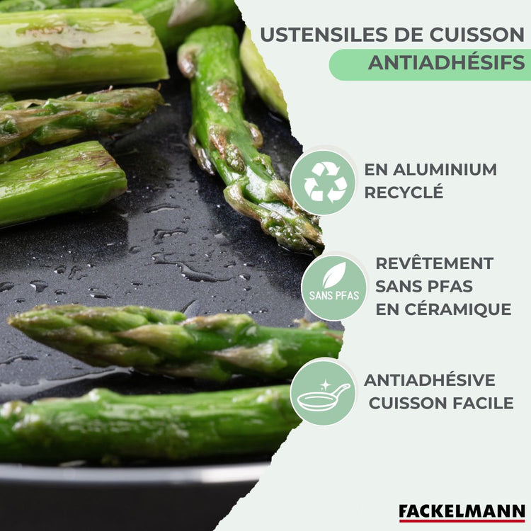 Batterie de cuisine avec 3 poêles 20/24/28 cm et 3 casseroles 16/18/20 cm avec 5 ustensiles de cuisine Fackelmann Brandao Océan