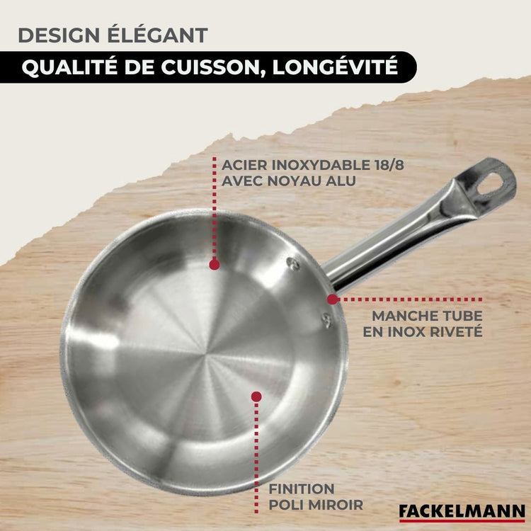 Set 2 poêles 20 24 cm en inox, 3 faitouts inox 16, 20 et 24 cm Fackelmann Eterna