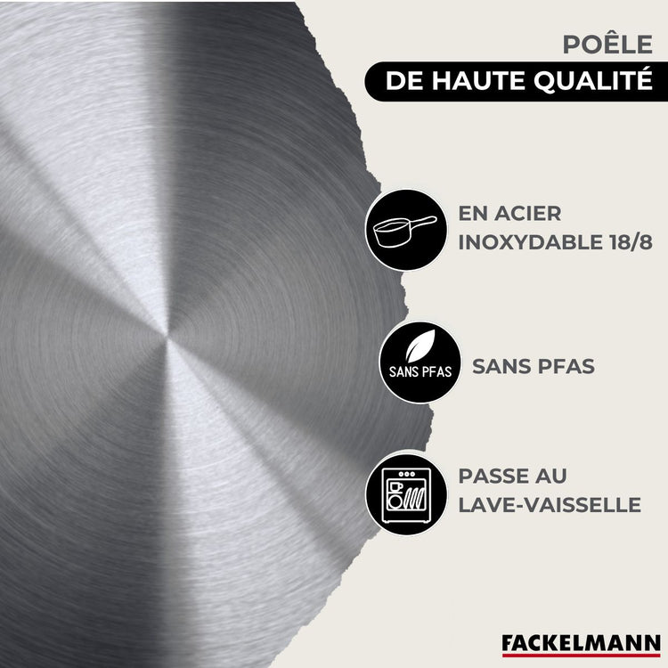 Set de 2 poêles 20 et 24 cm en inox et 2 couvercles en verre Fackelmann Eterna
