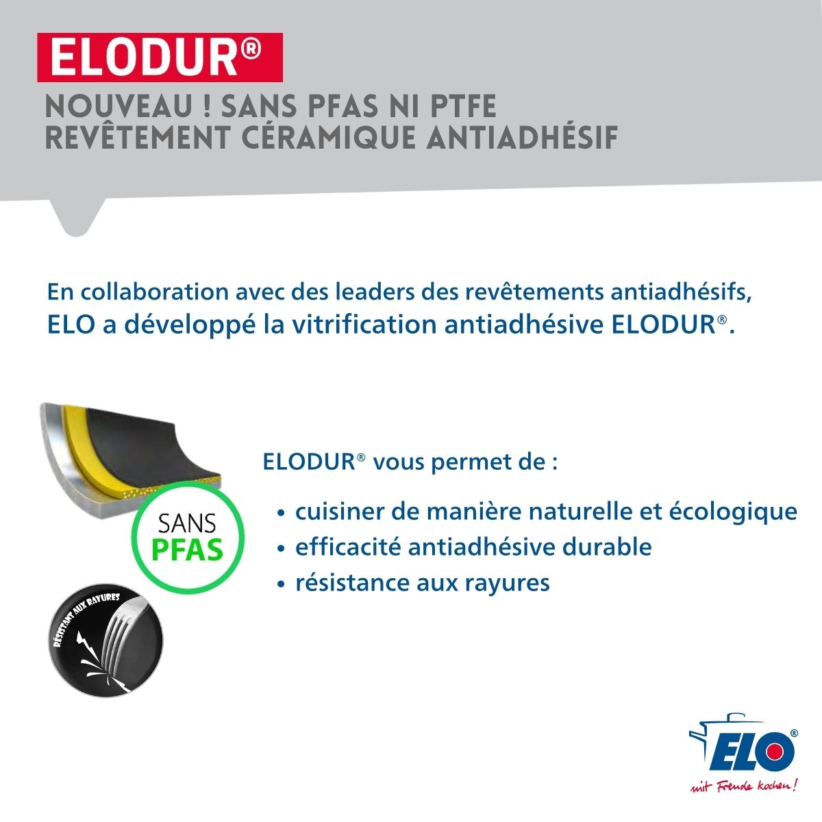 Set Poêle de cuisson avec revêtement céramique sans PFAS et couvercle de cuisson en verre 32 cm Profi Therm Platinum Elo