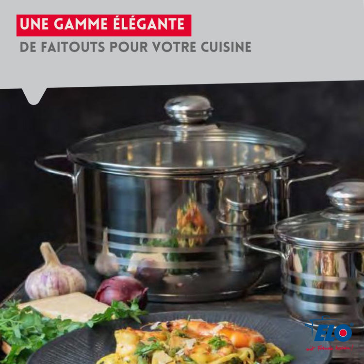 Ensemble de 1 Poêle de cuisson 32 cm et 3 faitouts 12, 16 et 20 cm Elo Profi Brillant