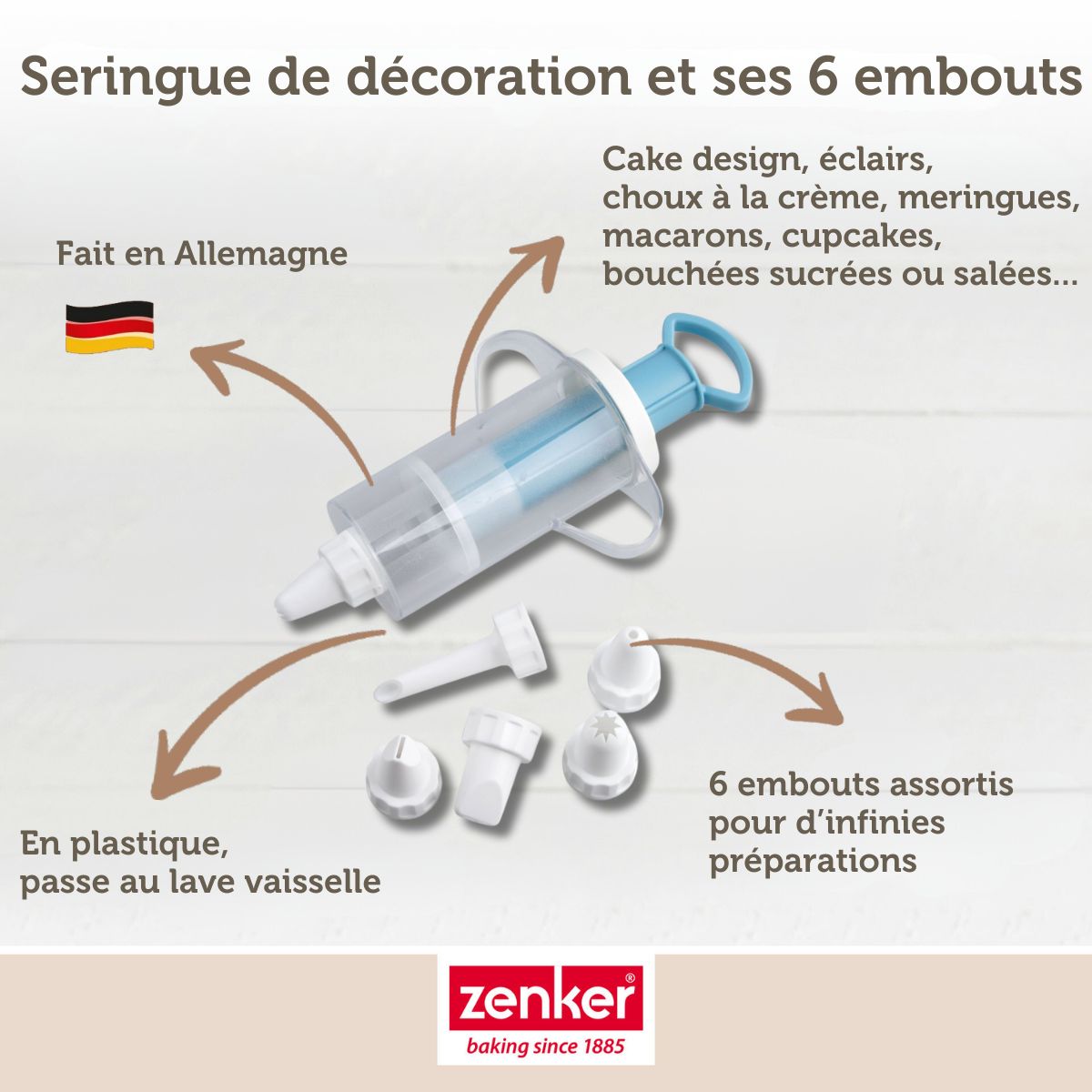 Seringue de décoration de gâteau et 6 embouts plastique Zenker Sweet Sensation