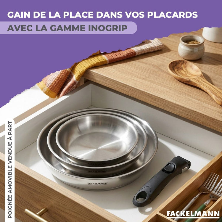 Poêle 20 cm en inox manche amovible Fackelmann InoGrip