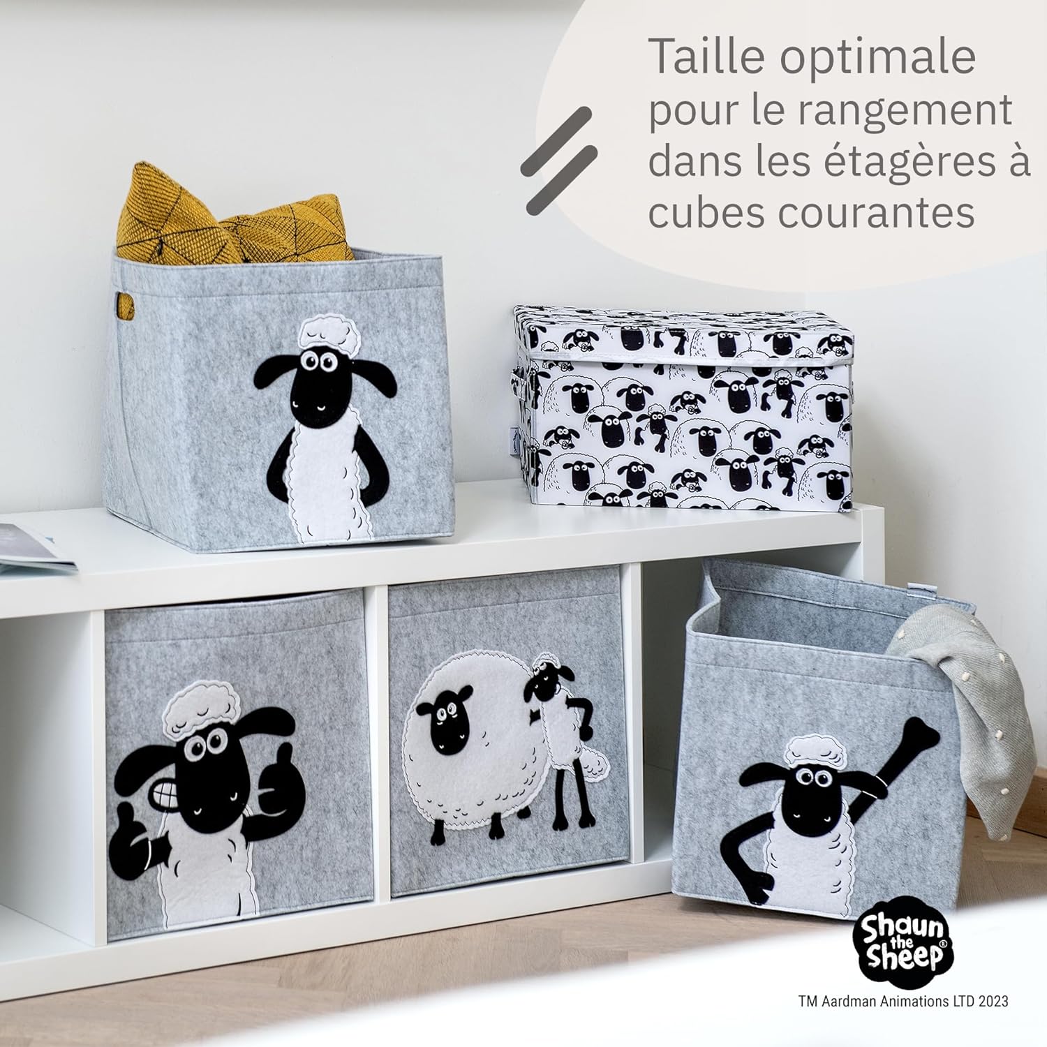 Boîte de rangement en feutre compatible Kallax Shaun poing levé Lifeney Shaun le mouton