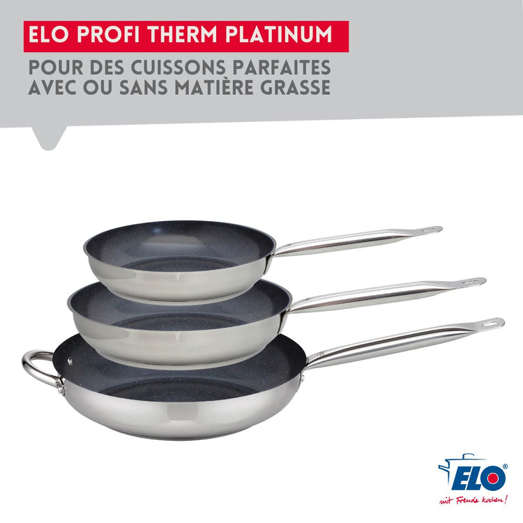 Set de 3 Poêles 24, 28 et 32 cm céramique sans PFAS et 3 couvercles Profi Therm Platinum Elo