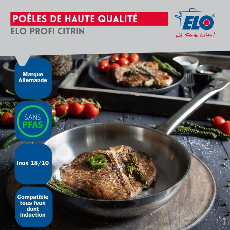 Ensemble de 1 Poêle de cuisson 32 cm et 2 faitouts 16 et 20 cm Elo Profi Brillant
