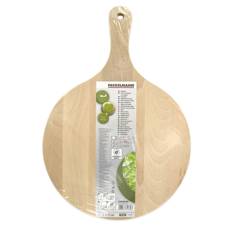 6 planches à pizza 30 cm en bois et roulette Fackelmann Boissellerie