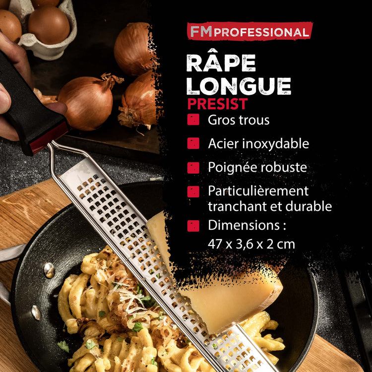 Duo Râpe à zeste longue à gros grain avec couvercle de protection 42 cm et Râpe à parmesan et sa boîte de rangement 19 cm FM Professional Gourmet