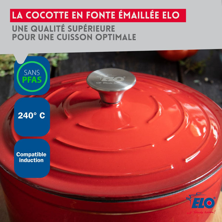 Cocotte en fonte émaillée basse rouge cerise 28 cm 3L Elo