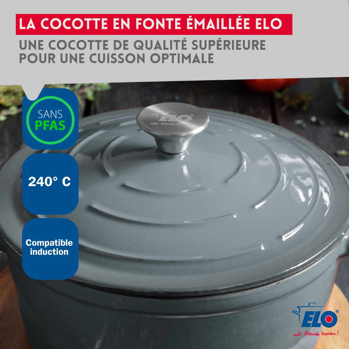 Cocotte en fonte émaillée gris classique 26 cm 4.5 L Elo
