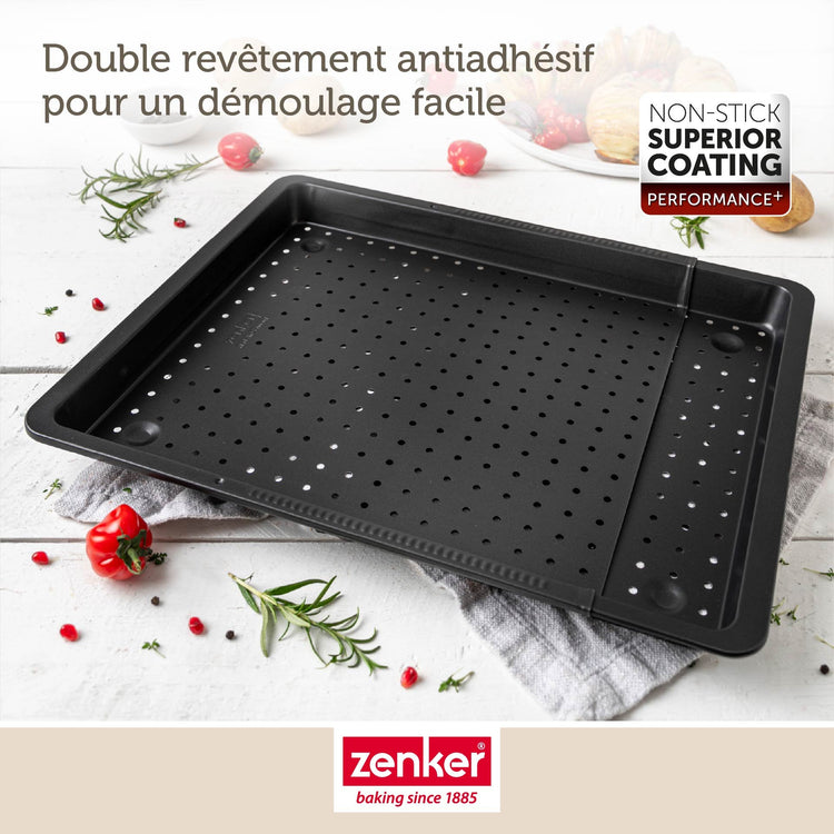 Plaque de cuisson four extensible et perforée de 37 à 52 cm Zenker Perfect Black +