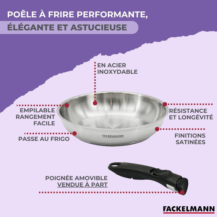 Lot de 2 poêles de cuisson inox en 20 cm et 28 cm Fackelmann InoGrip