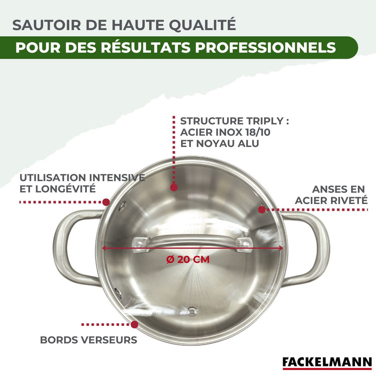 Faitout 20 cm en inox 18/10 Triply Fackelmann Vita3