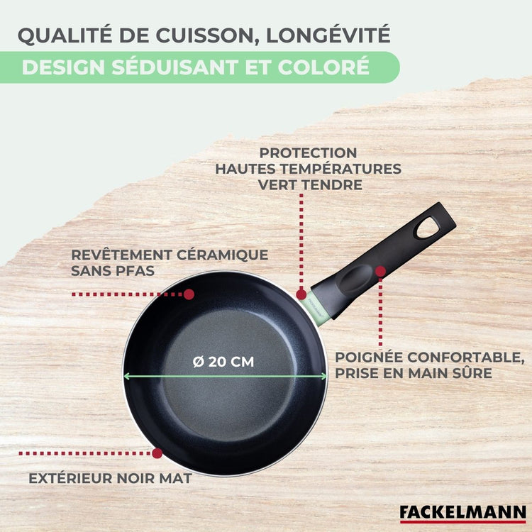 Wok 20 cm aluminium revêtement céramique antiadhésif sans PFAS Fackelmann Brandao