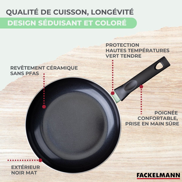 Ensemble de 3 poêles de 24, 28 et 30 cm et 6 ustensiles Fackelmann Brandao