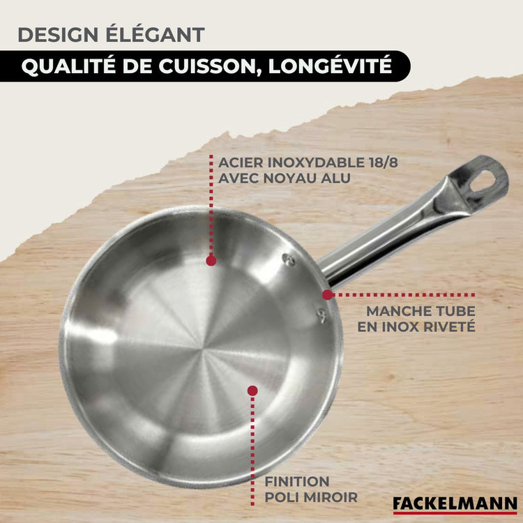 Set de 2 poêles 20 et 24 cm en inox et 2 couvercles en verre Fackelmann Eterna