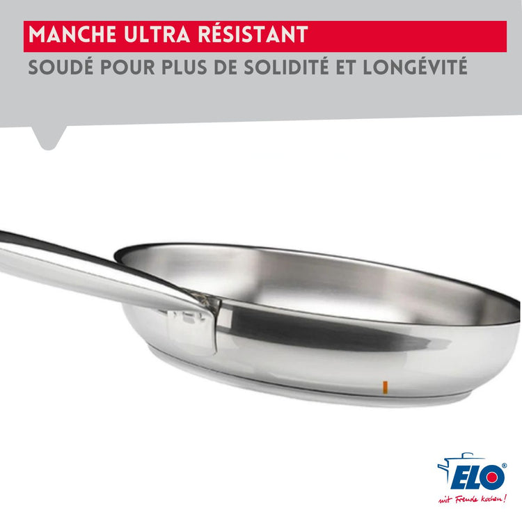 Ensemble de 2 Poêles de cuisson 28 et 32 cm et 1 faitout 20 cm Elo Profi Brillant