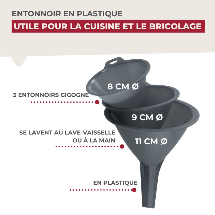Lot de 3 entonnoirs en plastique Fackelmann