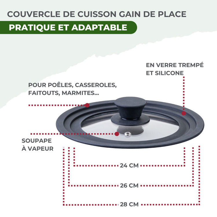 Set de 2 poêles de cuisson 24/26 cm en acier inoxydable avec 1 couvercle de cuisson universel Fackelmann Vita3
