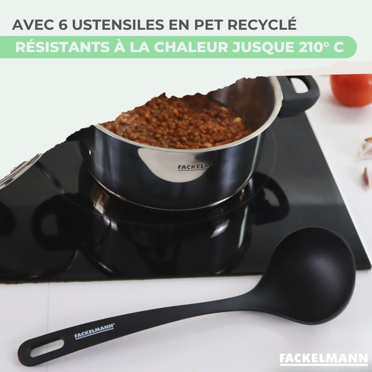 Set de 3 poêles 24 28 et 30 cm et 3 casseroles 16, 18 et 20 cm antiadhésives céramique et 6 ustensiles Fackelmann Brandao
