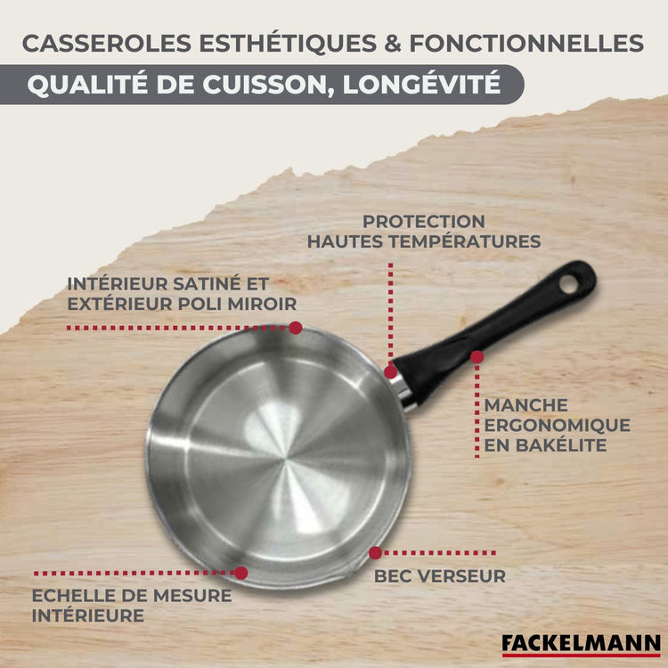 Set poêle 20 cm et 3 casseroles 12 16 et 20 cm en inox Fackelmann Geneva