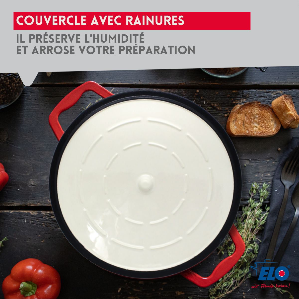 Cocotte en fonte émaillée basse rouge cerise 28 cm 3L Elo