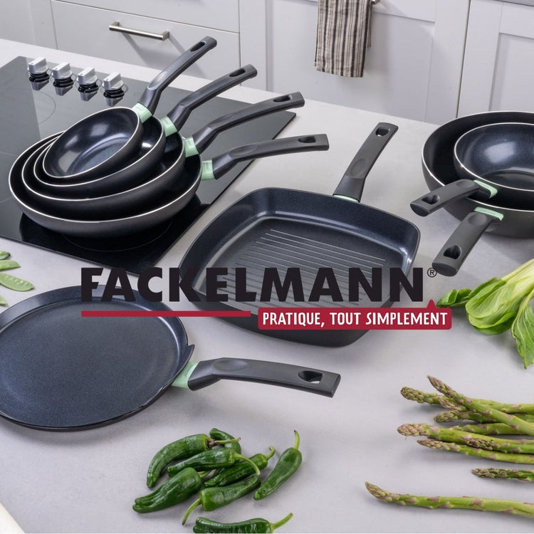 Batterie de cuisine avec 3 poêles 20/24/28 cm et 3 casseroles 16/18/20 cm avec 5 ustensiles de cuisine Fackelmann Brandao Océan